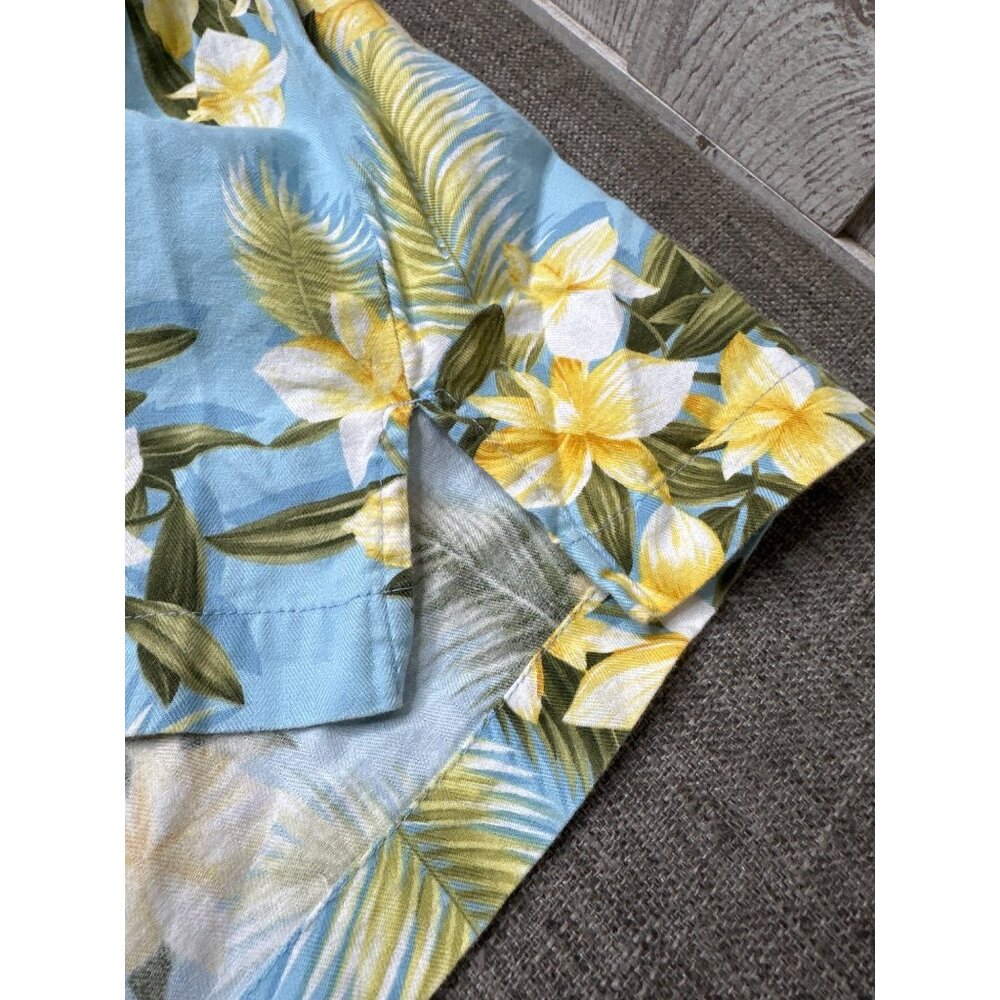 Mens Seven Palms Hawaiian Floral Button-Up Shirt XL Blue Yellow Beach Cruise - Picture 3 of 8